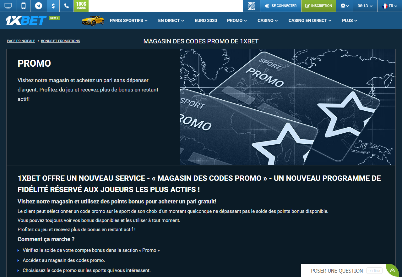 1xBet - Magasin des codes promo